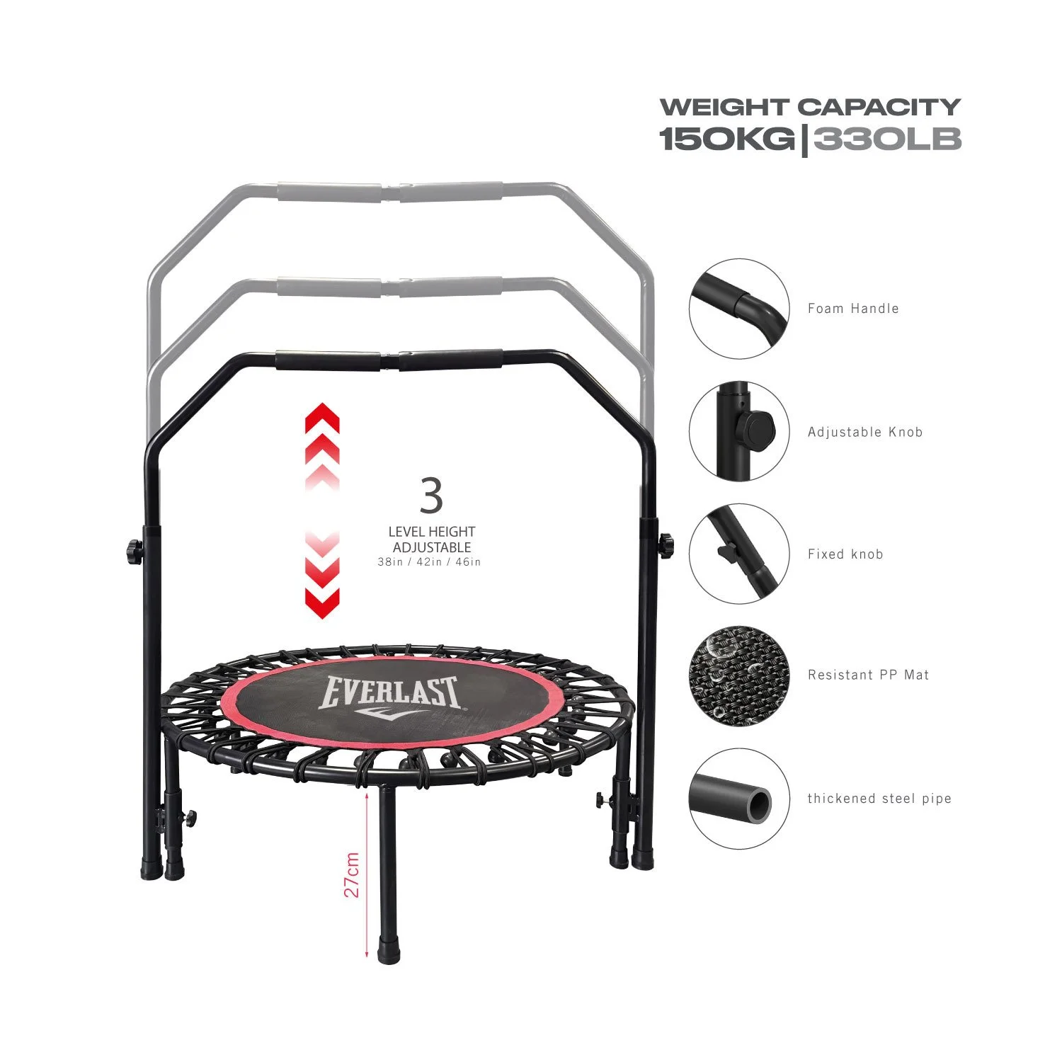 Trampolin Ajustable Everlast detalle mango ajustable