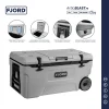 cooler valha 70l con ruedas fjord, tapa con 4 portavasos y soporte para celular