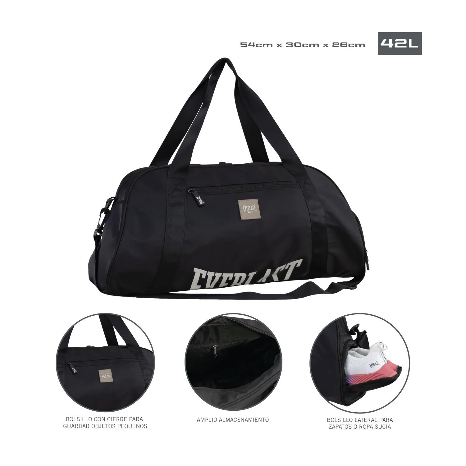 detalle de la bolsa de deporte everlast con compartimentos