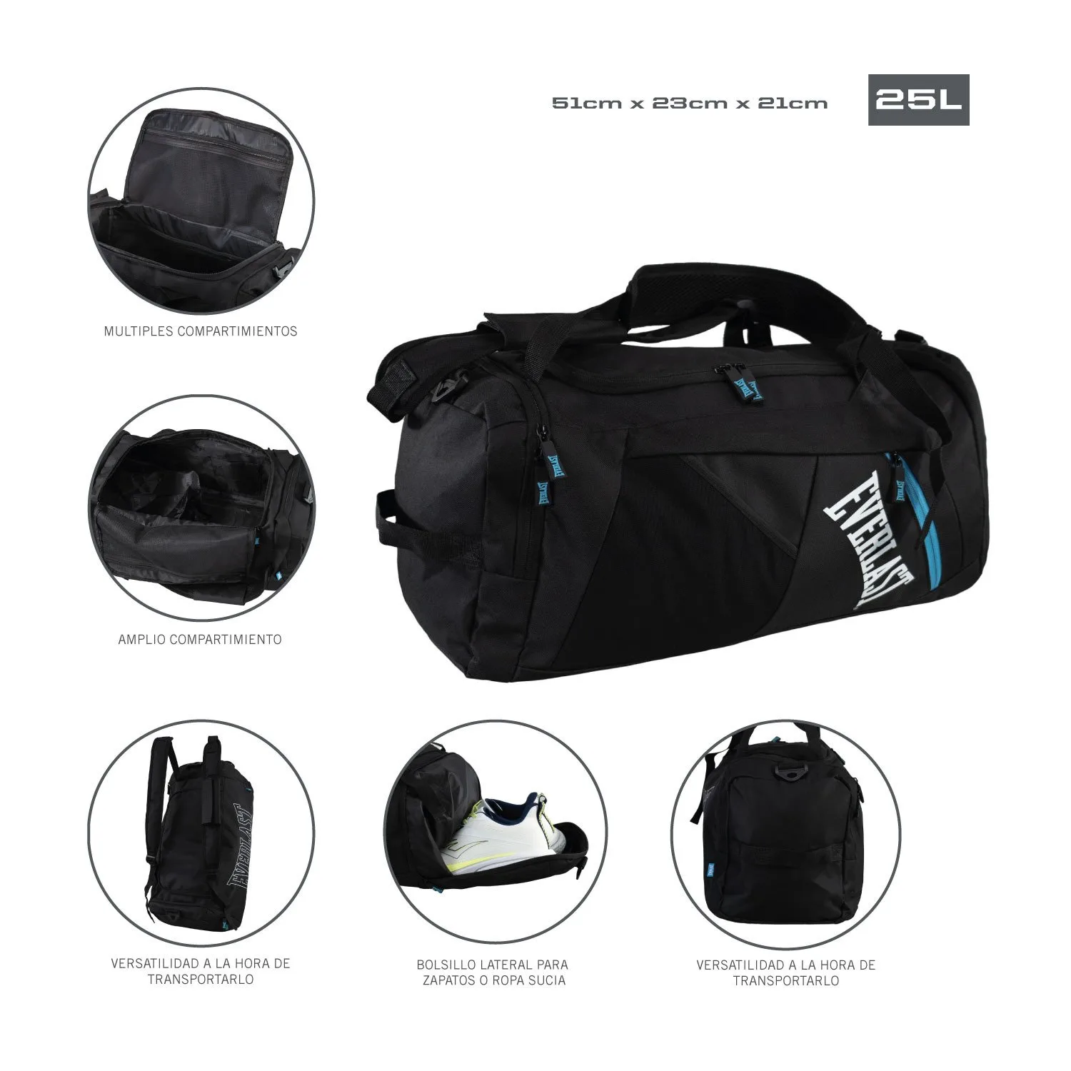 detalle de la bolsa de deporte con bolsillo independiente