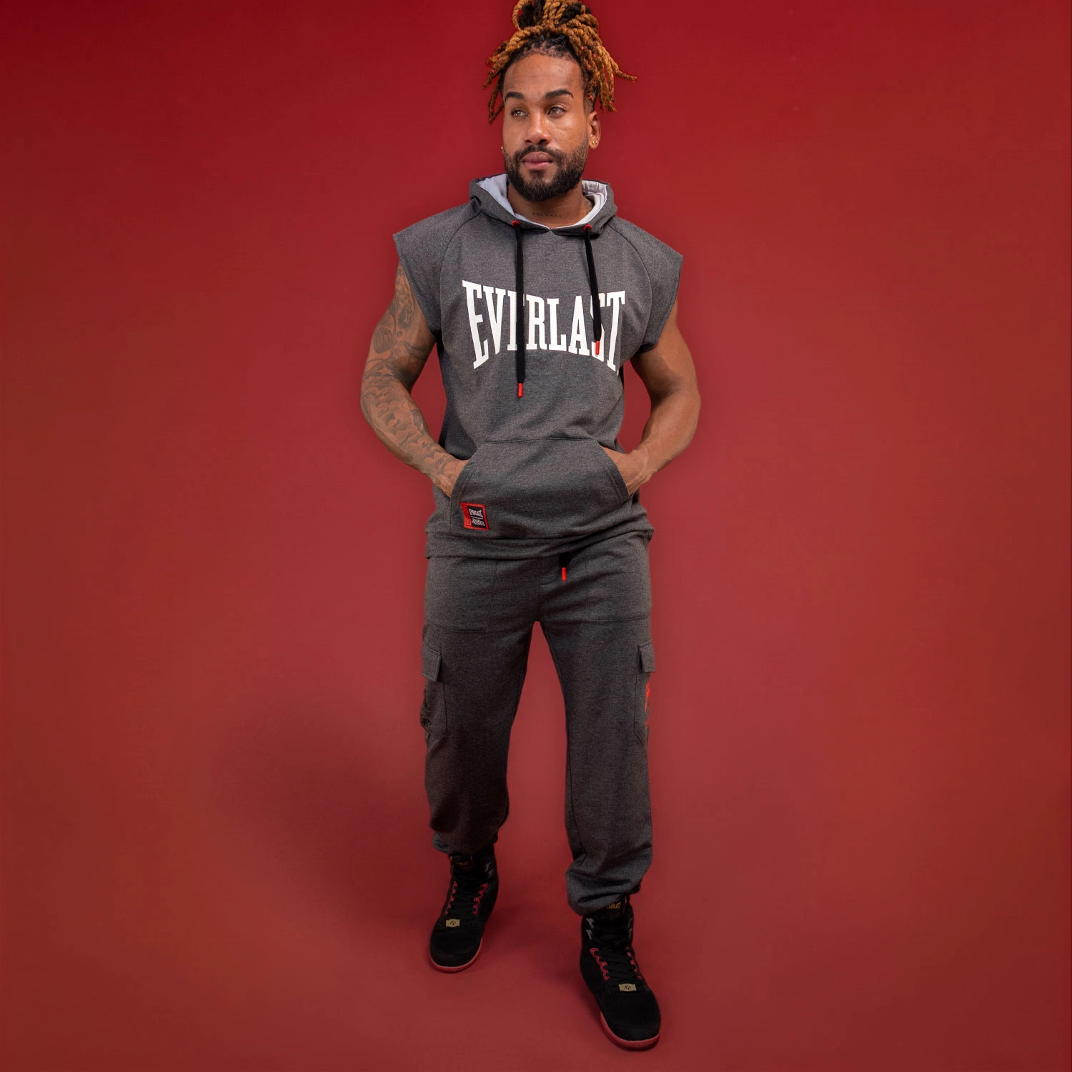 Hoodie sin Mangas Everlast Boxing Akuma Gris Carbón para Hombre