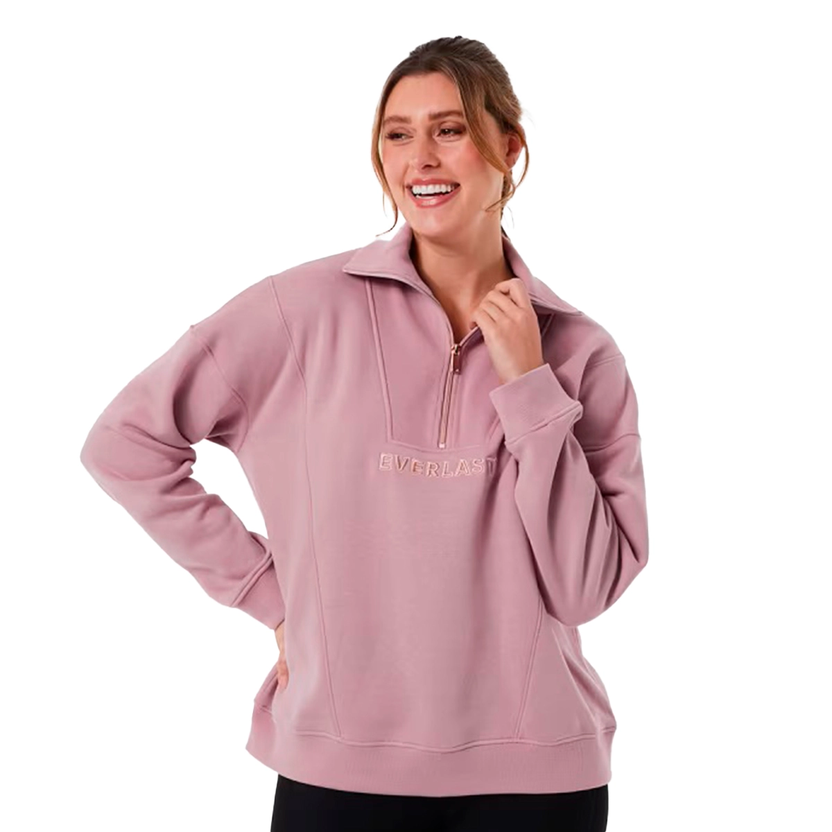 Sudadera Everlast oversize con cuello y cierre rosa