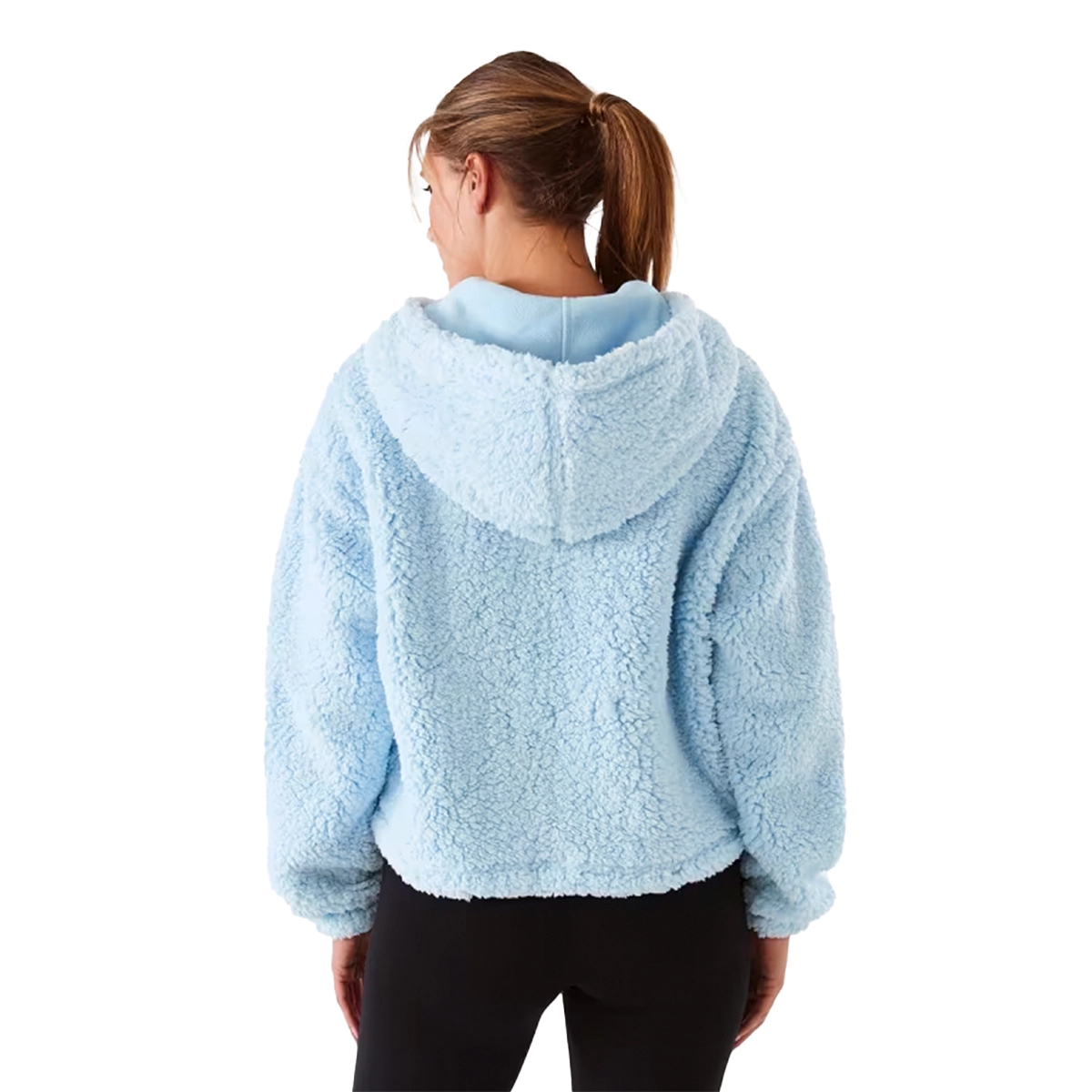Hoodie Everlast de mujer tipo sherpa celeste con cierre parcial