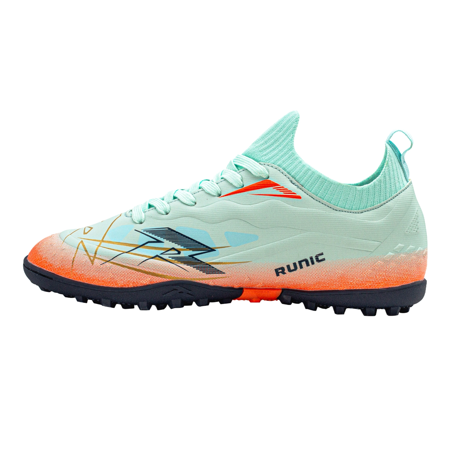 Zapatillas de fútbol Runic TF verde menta y naranja