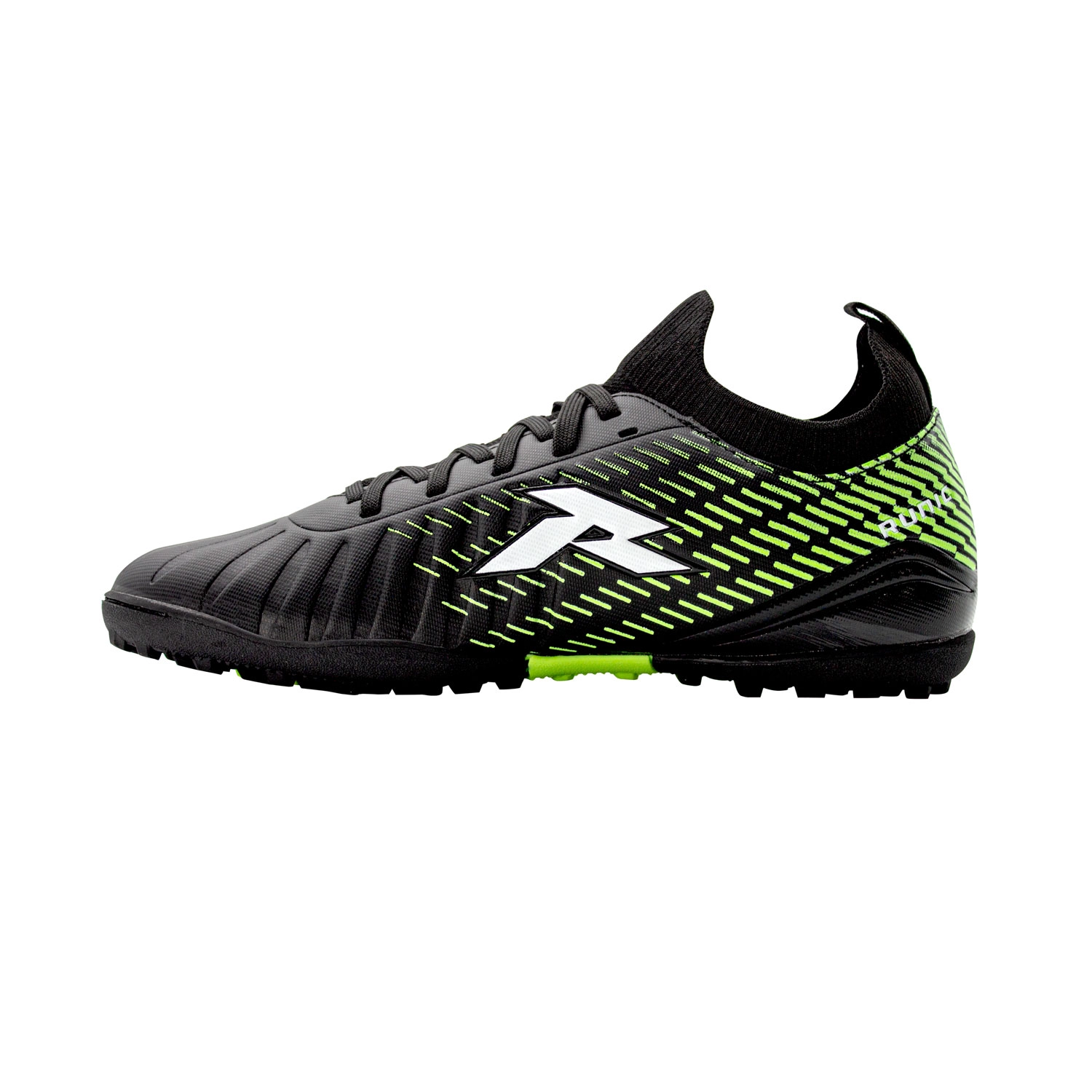 Zapatillas de fútbol Runic TF negras con verde limón