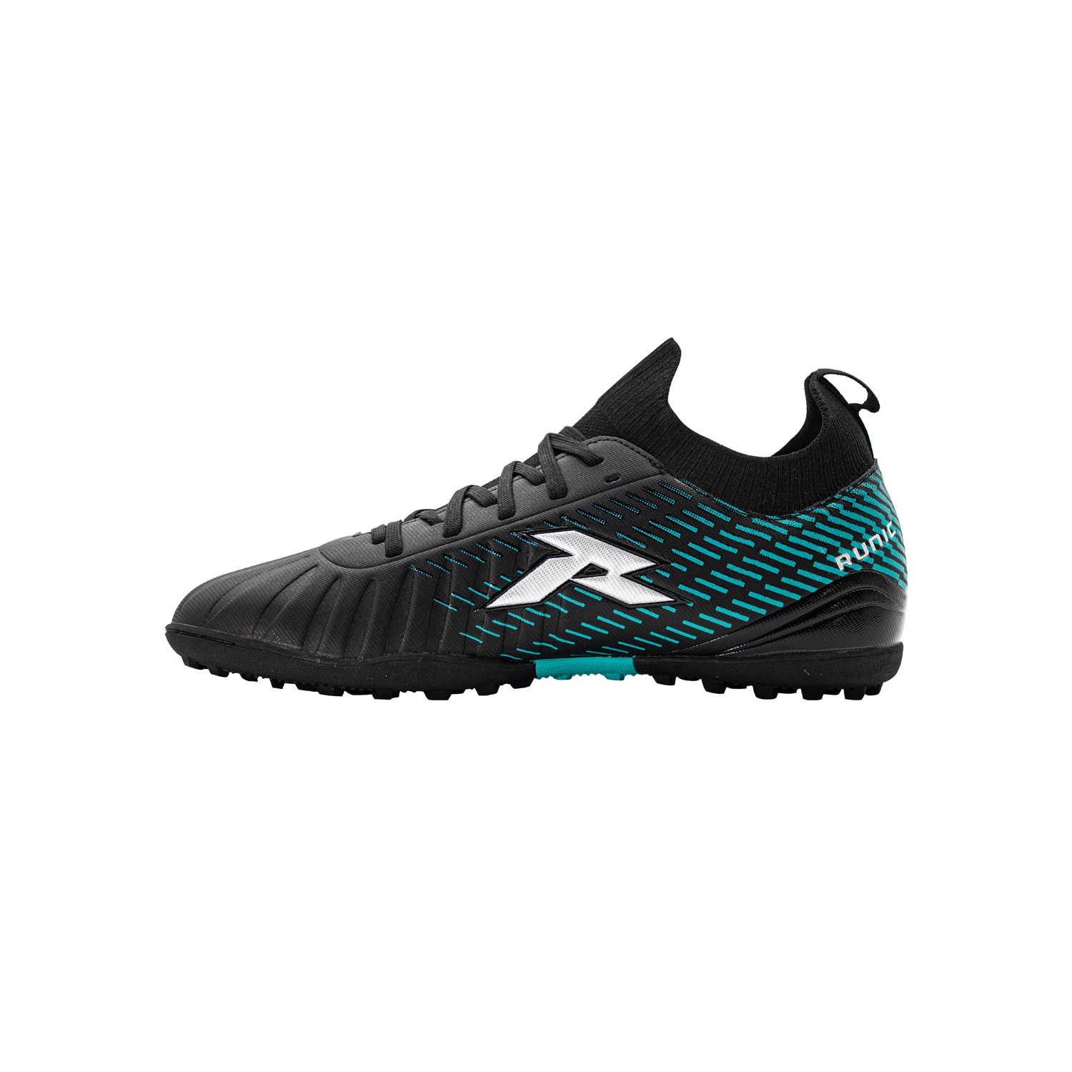 Zapatillas de fútbol Runic TF negras con turquesa