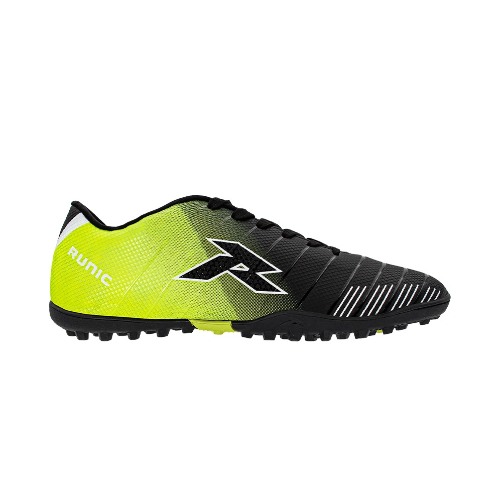 Zapatillas de fútbol Runic TF negras y verde limón